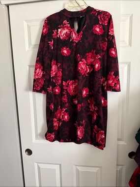 Studio One Black Dress with Red Floral Print